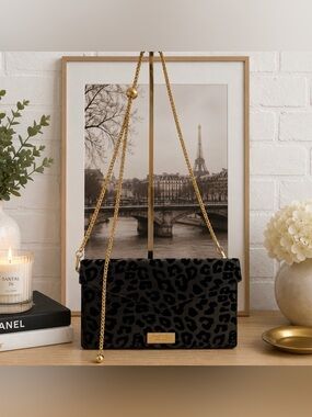 Jimmy Choo Black Leopard-Print Velvet Beauty Bag GWP item